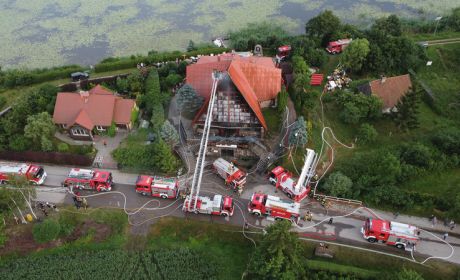 Widok na pożar z góry. fot. arch. KP PSP w Nowym Dworze Gdańskim