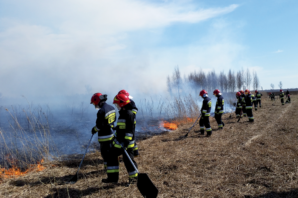 Strażacy w 2020 r. walczyli z pożarem terenów Biebrzańskiego Parku Narodowego. W użyciu były wówczas również współczesne tłumice. / fot. Arkadiusz Lichota / arch. red. PP