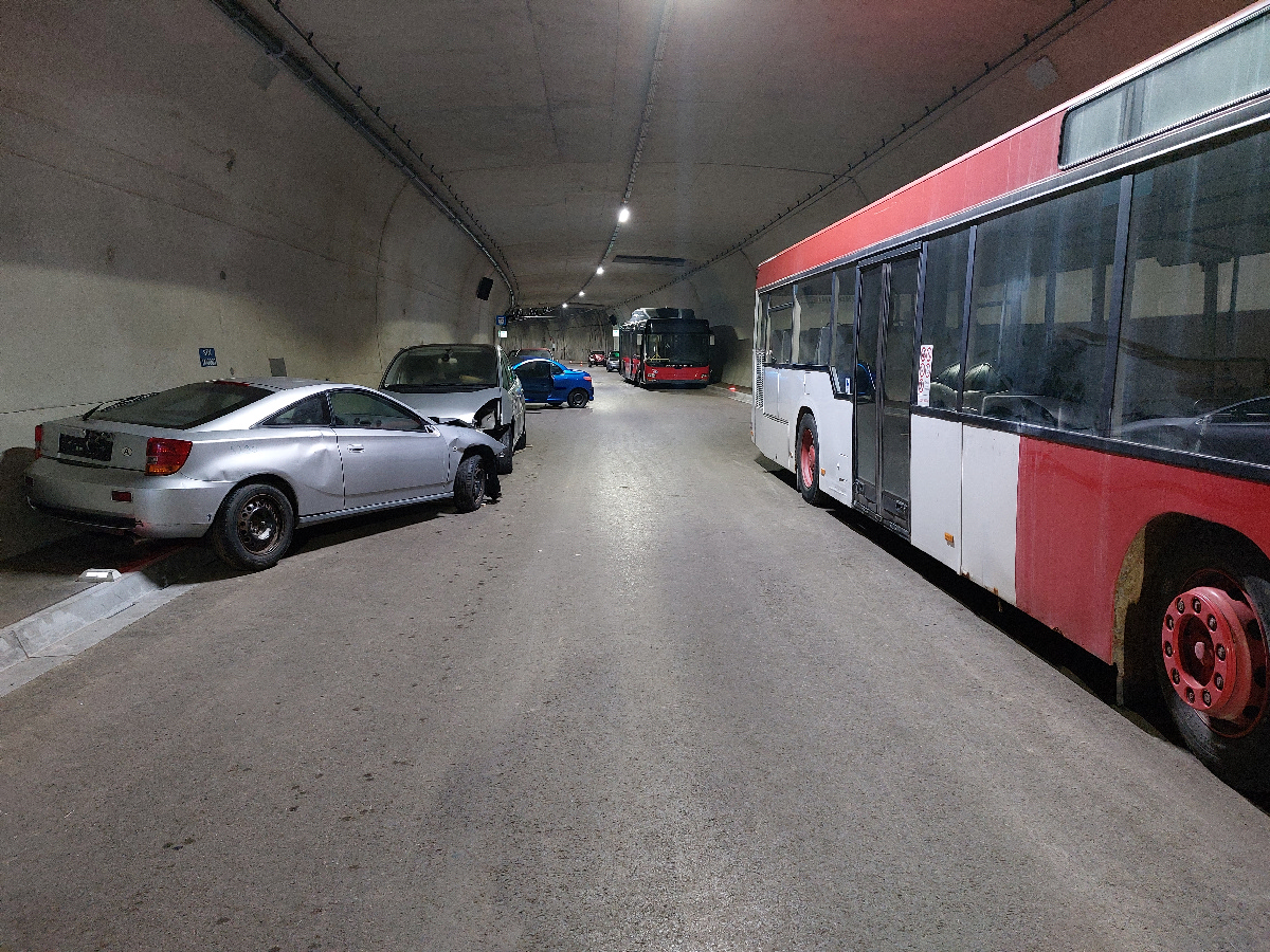 Symulacja karambolu w Zentrum am Berg - placówce testowo-badawczej w Austrii/ fot. Lekdander Kucharczyk / KW PSP we Wrocławiu 