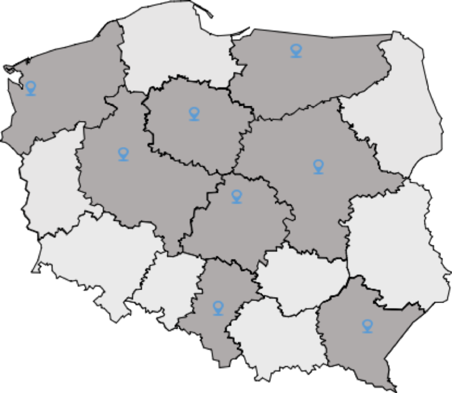 • Leżajsk • Warszawa • Łódź  • Toruń • Gliwice • Olsztyn • Poznań • Szczecin Rozmieszczenie SGRChem poziomu D
