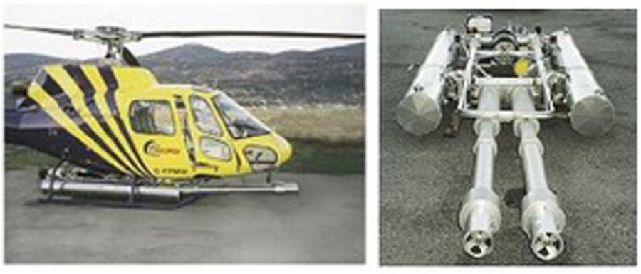 Urządzenie IFEX zamontowane na śmigłowcu / źródło: Karkalic R., Jovičić S., Zdravkovic M., Tactics and equipment for extinguishing forest fires from air. 20th International Conference of Fire Protection, Ostrawa 2011