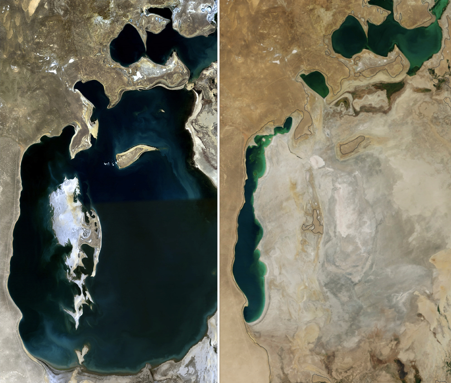 Jezioro Aralskie prawie zniknęło wskutek ludzkiej działalności. W latach 60. XX w. było czwartym pod względem powierzchni jeziorem na Ziemi/ fot. Wikipedia, domena publiczna 