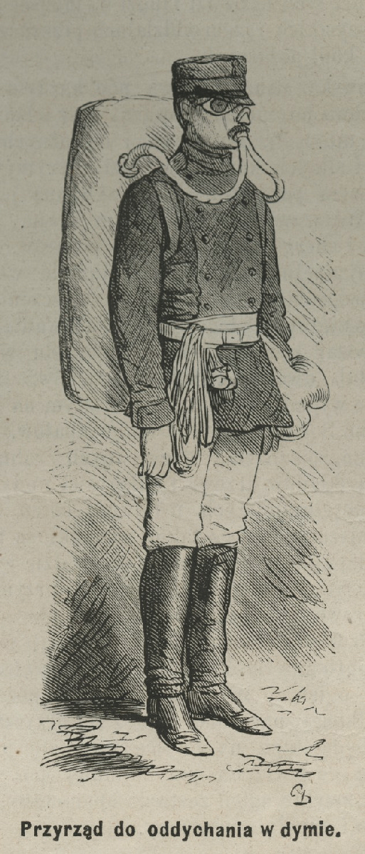 Przyrząd do oddychania w dymie, Warszawska Straż Ogniowa, 1869 / fot. Wikipedia / domena publiczna