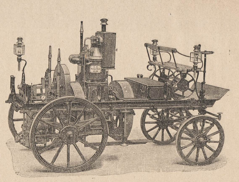 Sikawka poruszana motorem naftowym firmy Magirus z 1893 r.