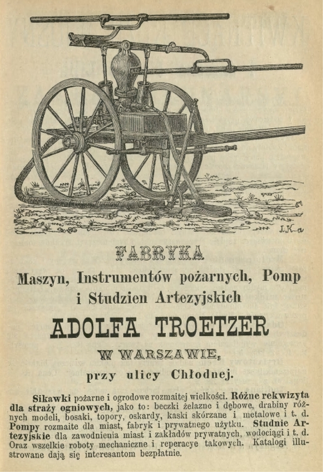 Ogłoszenie fabryki Adolfa Troetzera, „Warszawski Rocznik Adresowy Rafalskiego i Frendlera” 1878