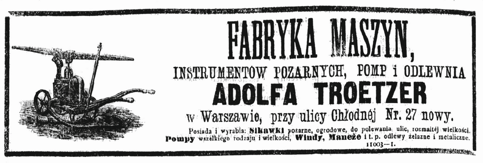 Ogłoszenie fabryki z odlewnią A. Troetzera, „Kurier Codzienny” 1889, nr 123