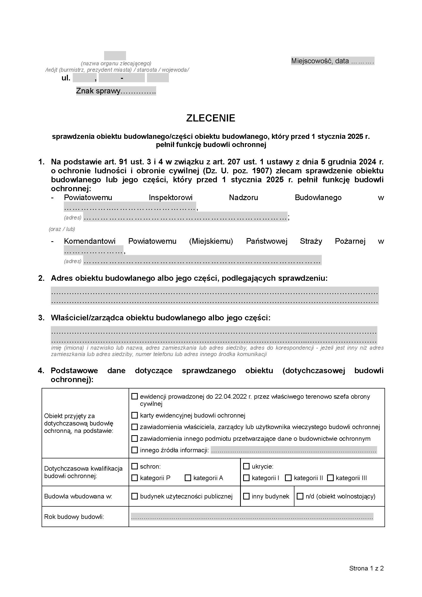 Wzór zlecenia organu ochrony ludności