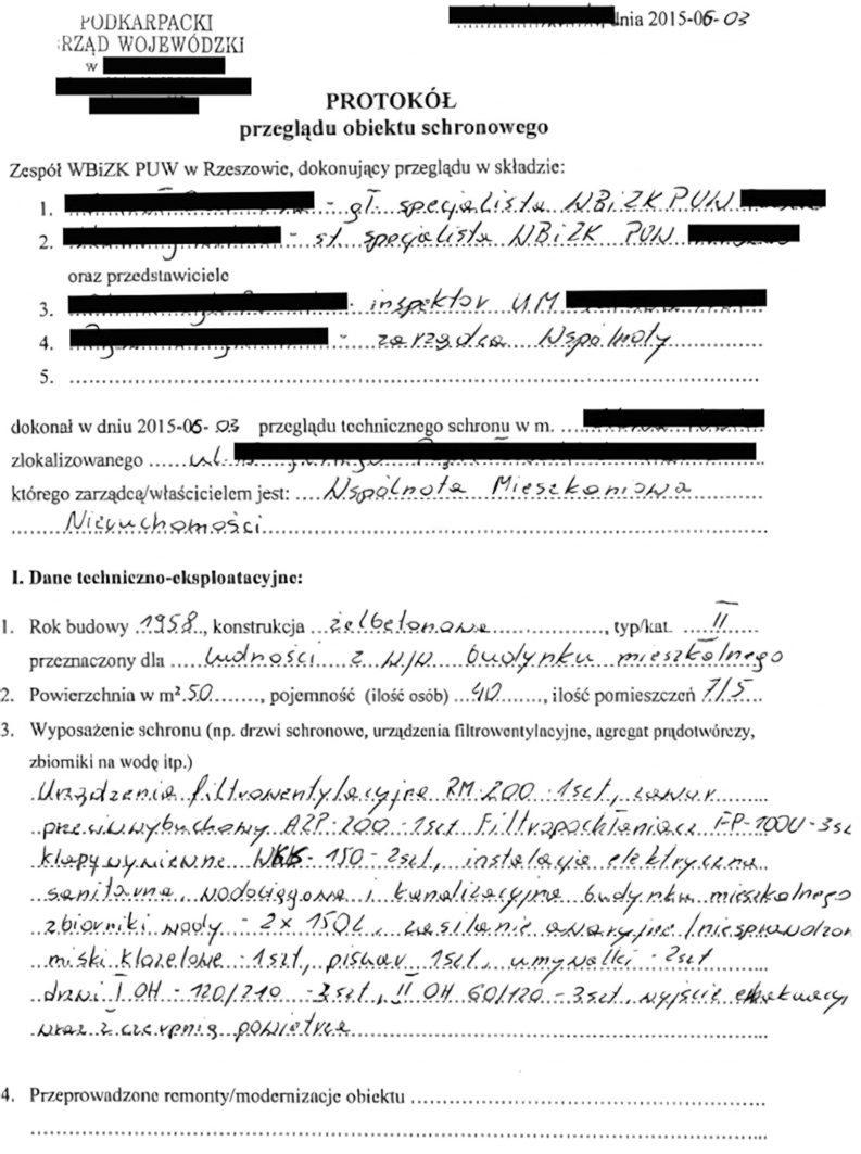 Skan protokołu przeglądu obiektu schronowego