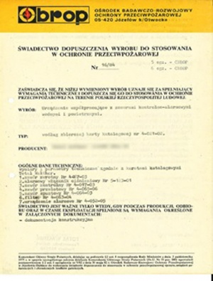 Świadectwa dopuszczenia OBROP/CNBOP / źródło: archiwum CNBOP-PIB